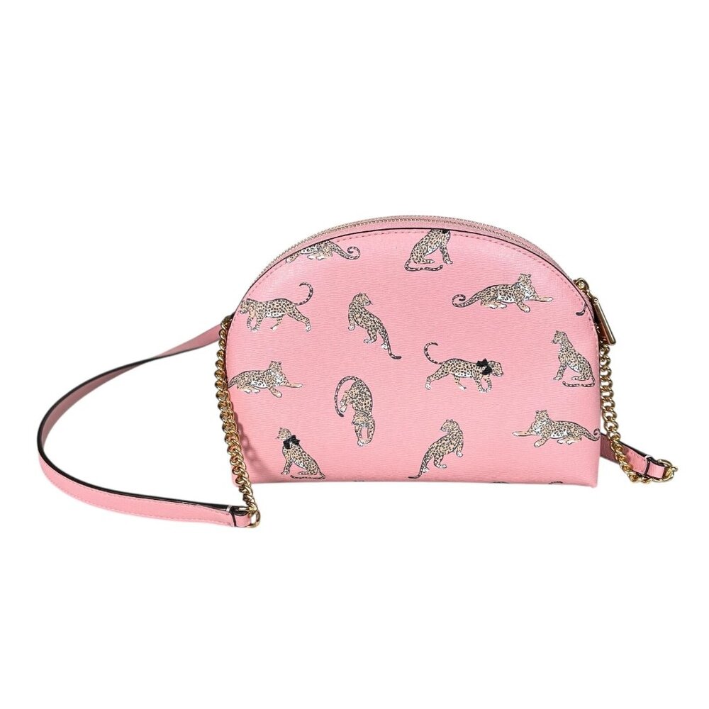 Kate Spade New York Womens Morgan Leopard Double-Zip Dome Pink Crossbody Bag - Picture 2 of 16